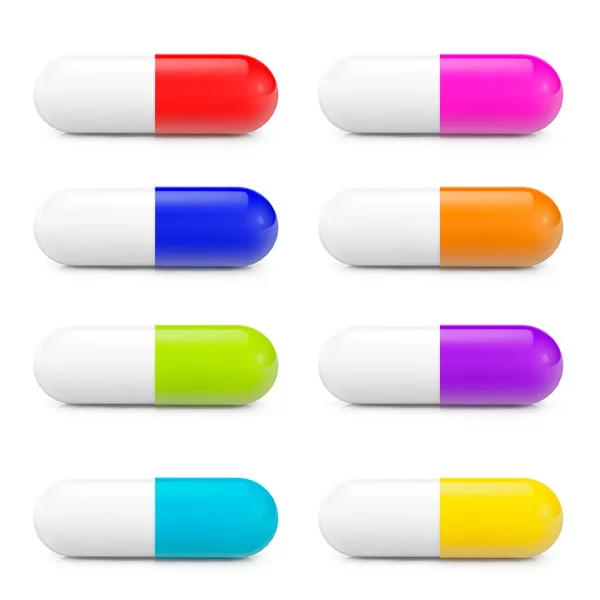 Hälso-och koncept. olika färger medicinska piller set — Stockfoto