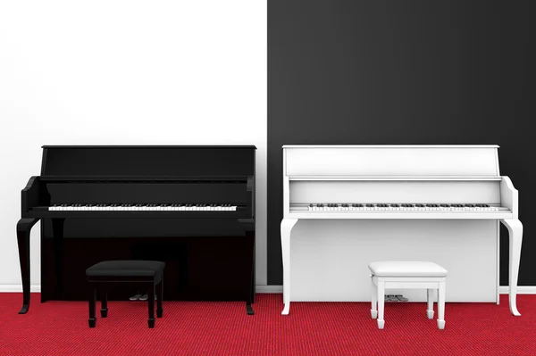 Piano blanco y negro con silla — Foto de Stock