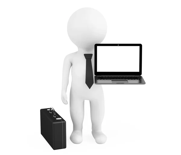 3D-persoon zakenman met moderne laptop — Stockfoto