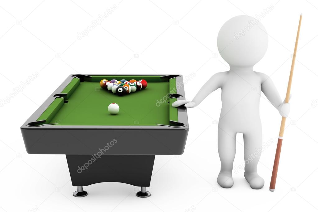 3d person with Cue near billiards table