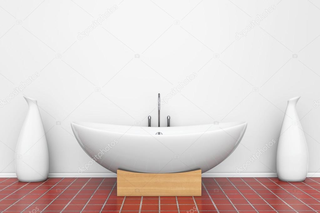 Modern white bathtube with vases