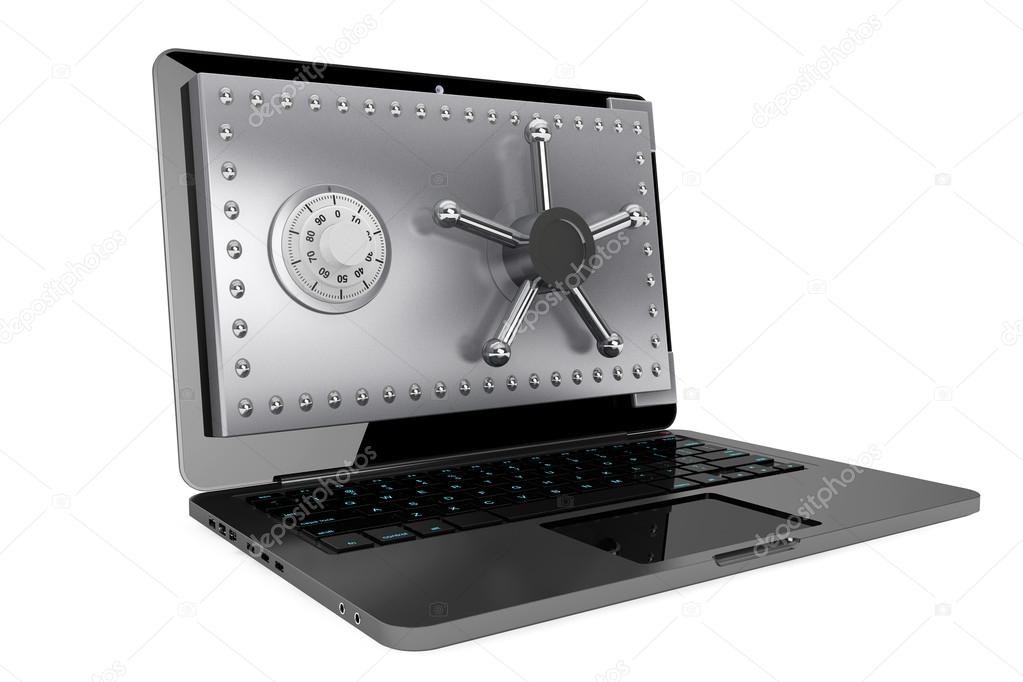 Computer security concept. Laptop with Safe Door