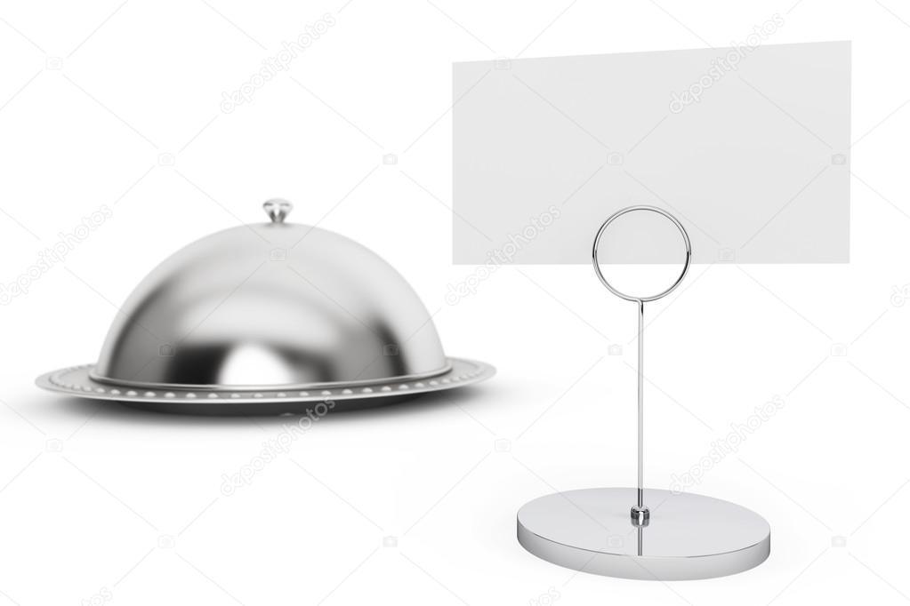 Restaurant cloche with blank calling card