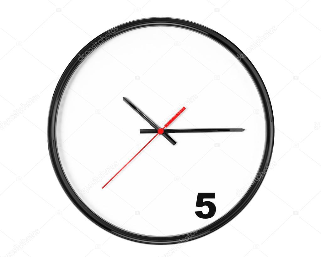 Five hours Concept. Clock with focus on 5 sign