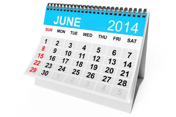 Calendário Junho 2014 — Fotografia de Stock