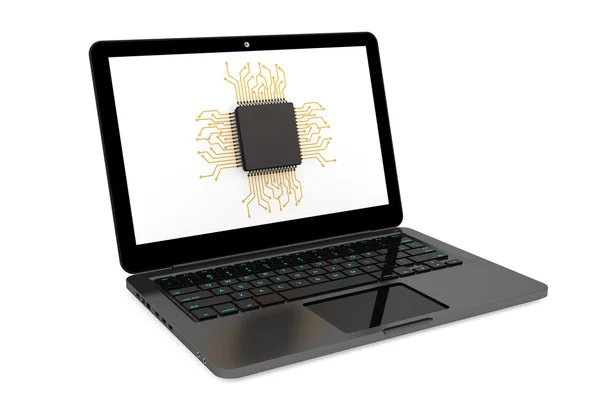 Micro chip e laptop moderno — Fotografia de Stock