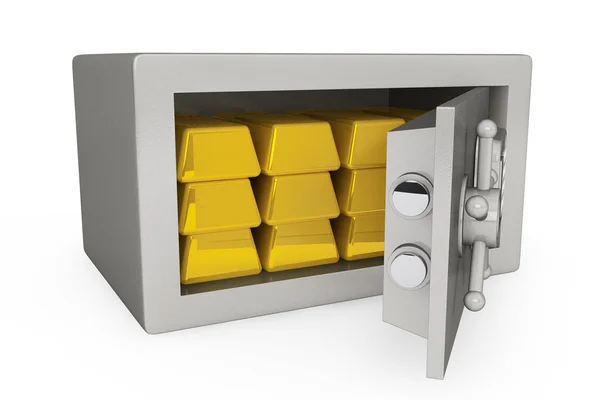 Caja fuerte de metal de seguridad con barras doradas —  Fotos de Stock