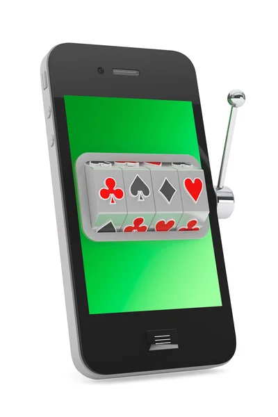 Online casino concept. Slot machine inside Mobile Phone — Stock Photo, Image