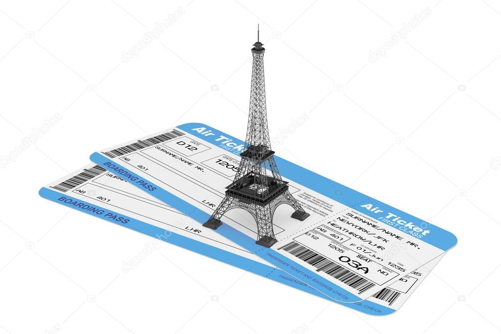 Airline boarding pass tickets with Eiffel Tower