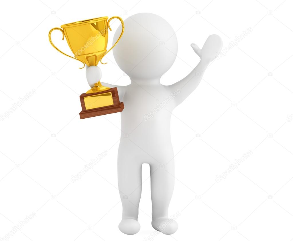 3d Person with a Gold Trophy in hands