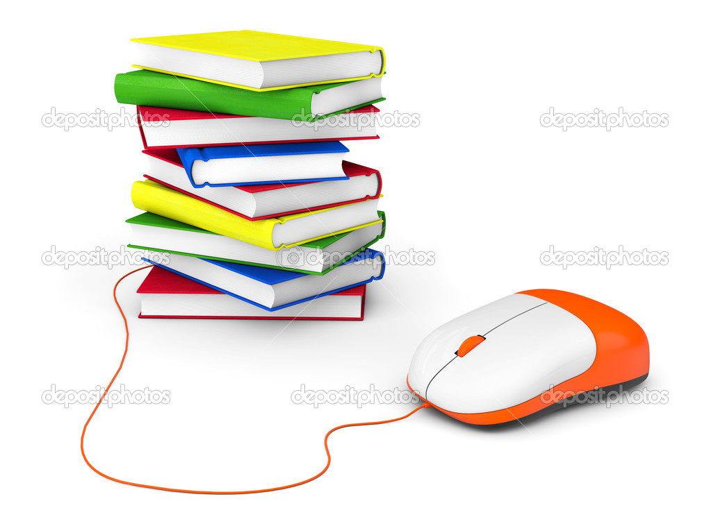 Internet education. Books and computer mouse