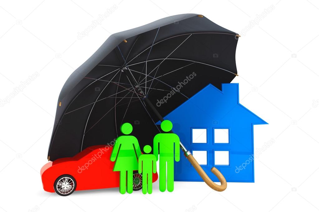 Black umbrella covers home, car and persons