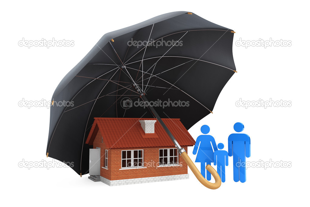 Black umbrella covers home and family