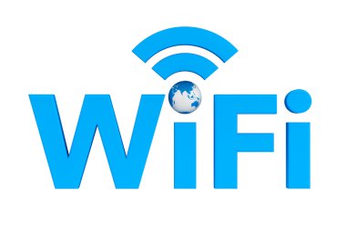Dünya küre simgesiyle mavi wifi