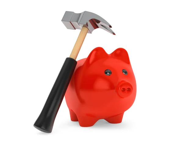Piggy Bank and Hammer — Stock Photo, Image