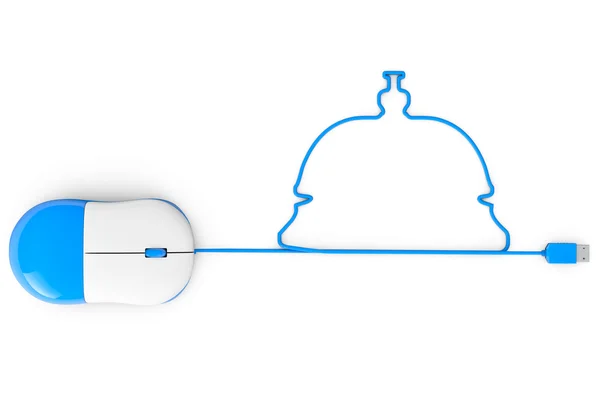Myszy komputerowej i kable w formie usługi dzwon — Zdjęcie stockowe