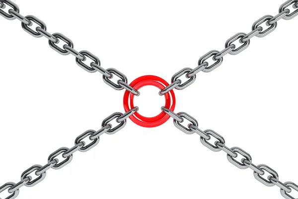 Interlinked chrome chains in cross — Stock Photo, Image