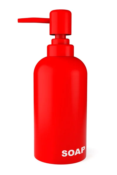 Red rubber bottle for liquid soap with dispenser pump — Stock Photo, Image