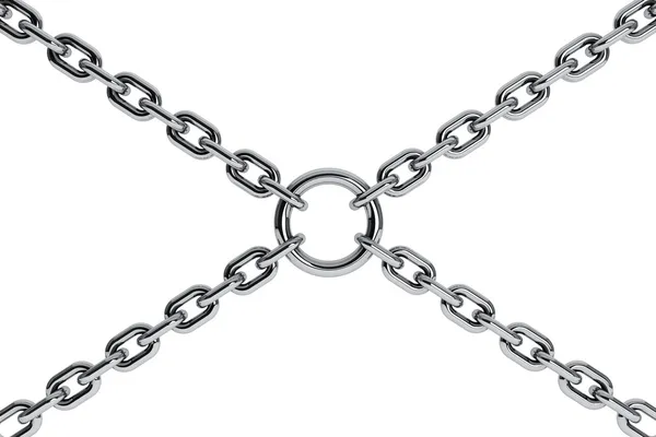 Interlinked chrome chains in cross — Stock Photo, Image