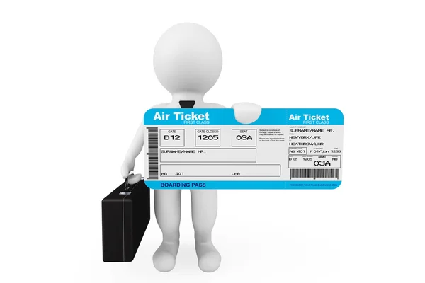 3D-zakenman houden luchtvaartmaatschappij boarding pass ticket — Stockfoto