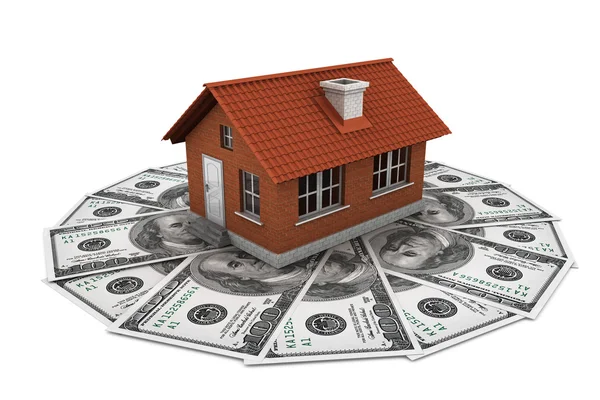 Concetto di business immobiliare. Banconote in dollari con Brick House — Foto Stock