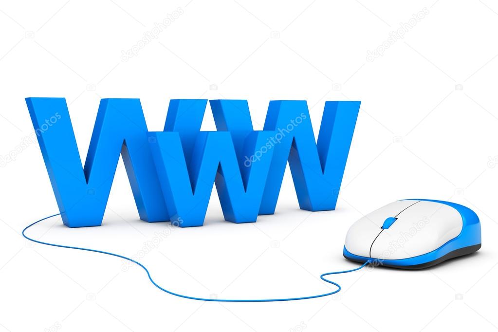Internet Concept. WWW sign connected to computer mouse