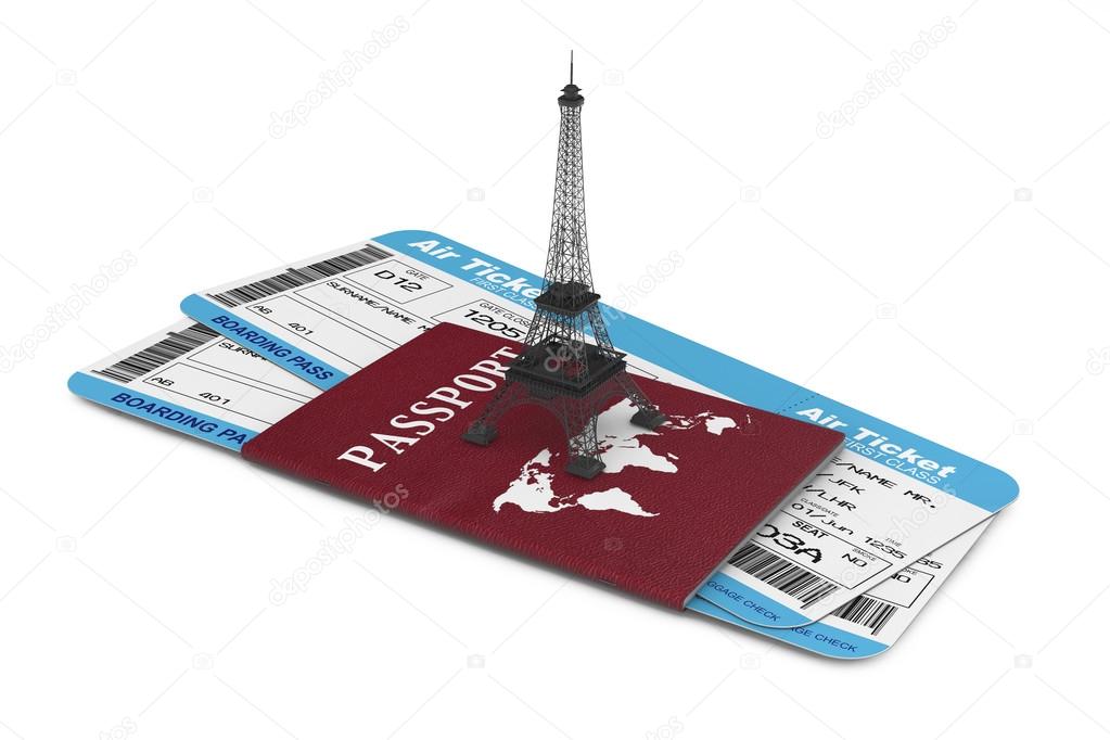 Travel Concept. Airline boarding pass tickets with Eiffel Tower 