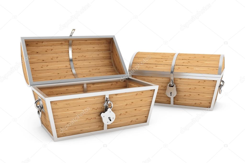 Old wooden chest box with treasure isolated on white background. Stock  Photo by maxxyustas