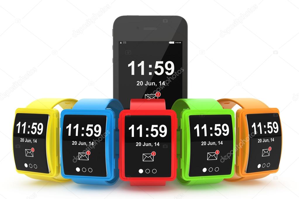Big conceptual multicolour smart watches with Mobile Phone