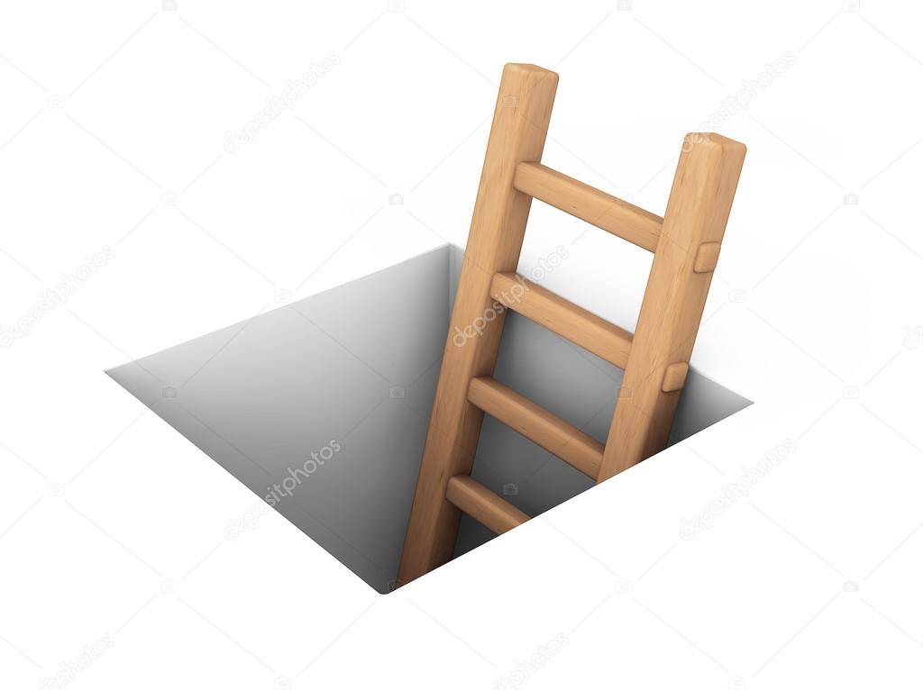 Wooden ladder in square hole