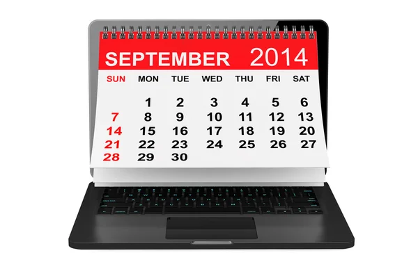 Kalendář září nad obrazovkou notebooku — Stock fotografie