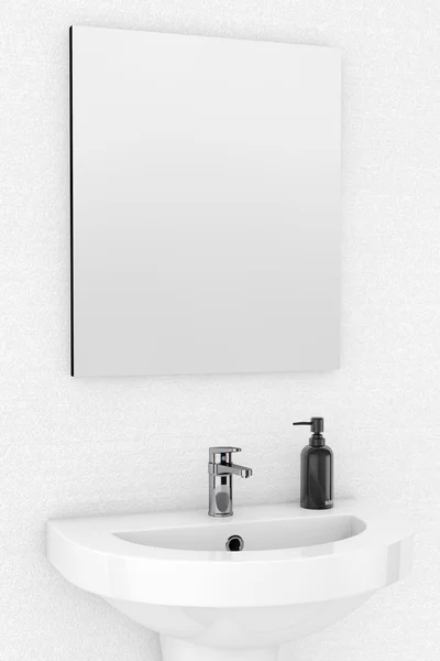Keramische wastafel en spiegel — Stockfoto