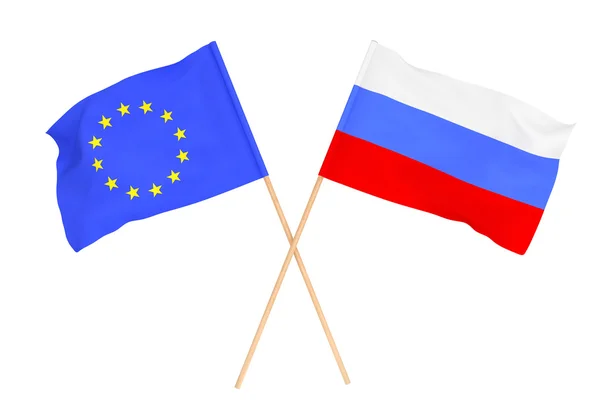 Drapeaux de Russie et de l'Union européenne — Photo
