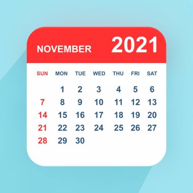 Düz Simge Takvimi Kasım 2021 mavi arka planda. 3d Hazırlama