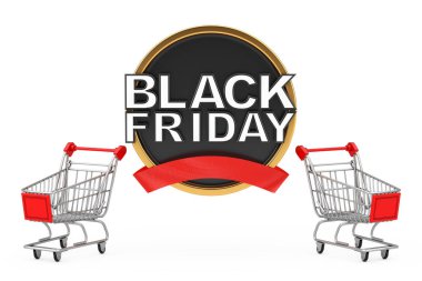 Beyaz arka planda Black Friday indirimli alışveriş arabası arabası satışı. 3d Hazırlama