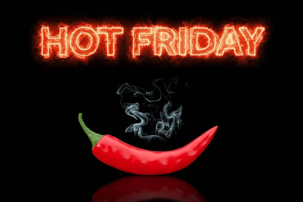 Έννοια Μαύρης Παρασκευής Hot Friday Sign Fire Red Chili Pepper — Φωτογραφία Αρχείου
