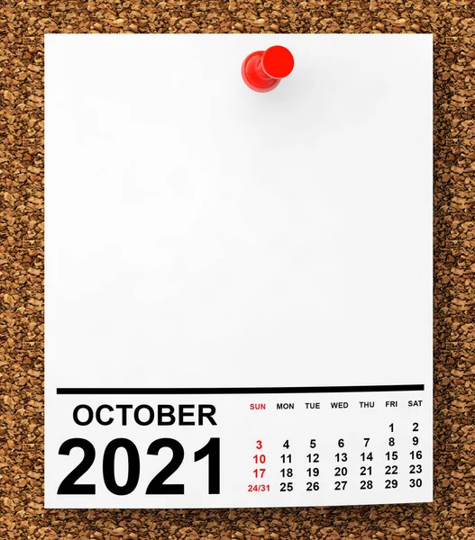 Calendrier Octobre 2021 Sur Papier Note Vierge Avec Espace Libre — Photo