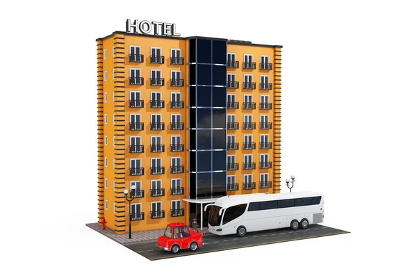 Nowoczesny Orange Hotel Building Street Road Autobus Turystyczny Białym Tle — Zdjęcie stockowe