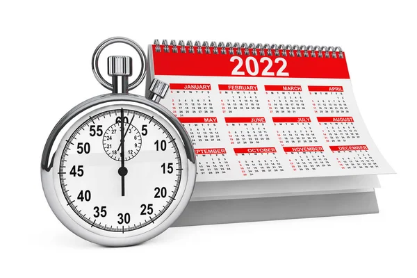 2022 Ano Calendário Com Cronômetro Fundo Branco Renderização — Fotografia de Stock