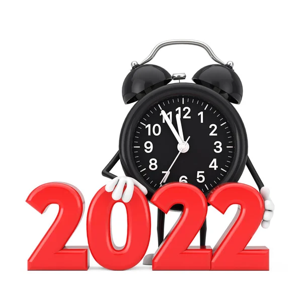 Alarm Klok Karakter Mascotte Met Rood Nieuwjaar 2022 Meld Aan — Stockfoto