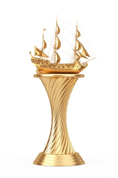 Prêmio Ouro Troféu Vintage Alto Vela Navio Caravela Navio Pirata — Fotografia de Stock