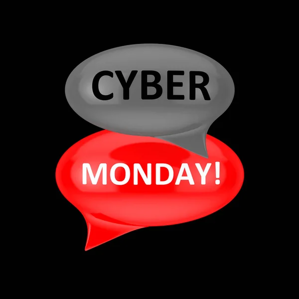 Red Gray Speech Bubbles Cyber Monday Sign Black Background Rendering — Stock Photo, Image