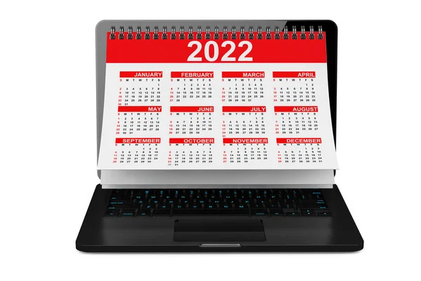 2022 Год Календарь Поверх Экрана Ноутбука Белом Фоне Рендеринг — стоковое фото