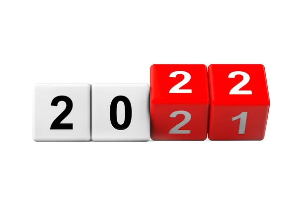 Blocks Transition Year 2021 2022 White Background Rendering — Stock Photo, Image