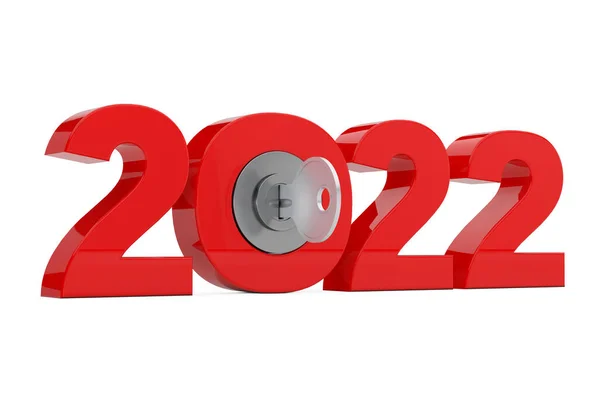 Nieuw 2022 Jaar Teken Met Sleutel Een Witte Achtergrond Rendering — Stockfoto