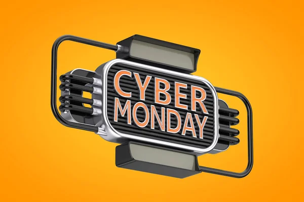 Cyber Δευτέρα Πώληση Βιομηχανικού Στυλ Εγγραφείτε Ένα Πορτοκαλί Φόντο Απόδοση — Φωτογραφία Αρχείου