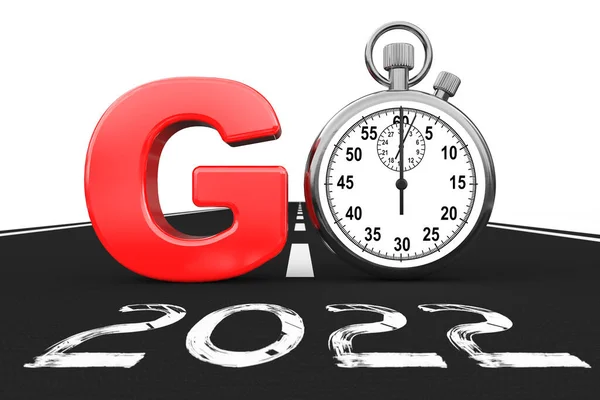 Nieuwjaarsconcept 2022 Stopwatch Sign 2022 Nieuwjaarsweg Een Witte Achtergrond Rendering — Stockfoto