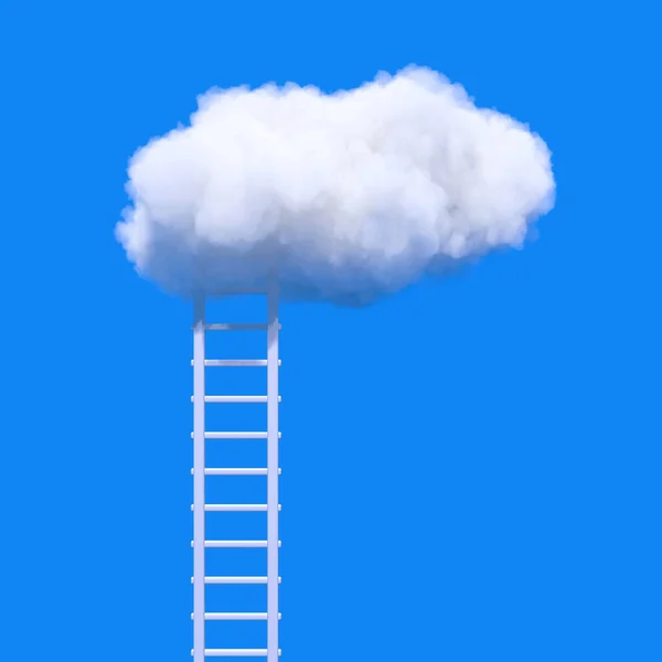 Conceito Sucesso Stepladder Que Conduz Nuvens Fofas Fundo Azul Céu — Fotografia de Stock