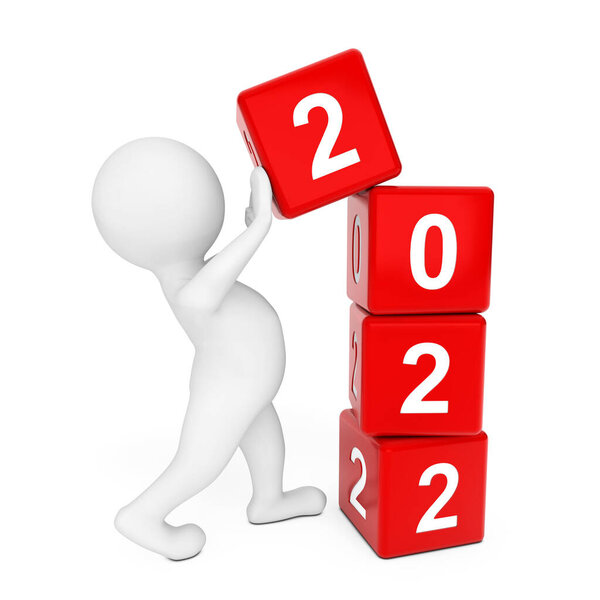 New 2022 Year Concept. Person Placing 2022 New Year Cubes on a white background. 3d Rendering