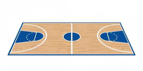 Dřevěné Basketbalové Hřiště Podlahy Liniemi Bílém Pozadí Vykreslování — Stock fotografie